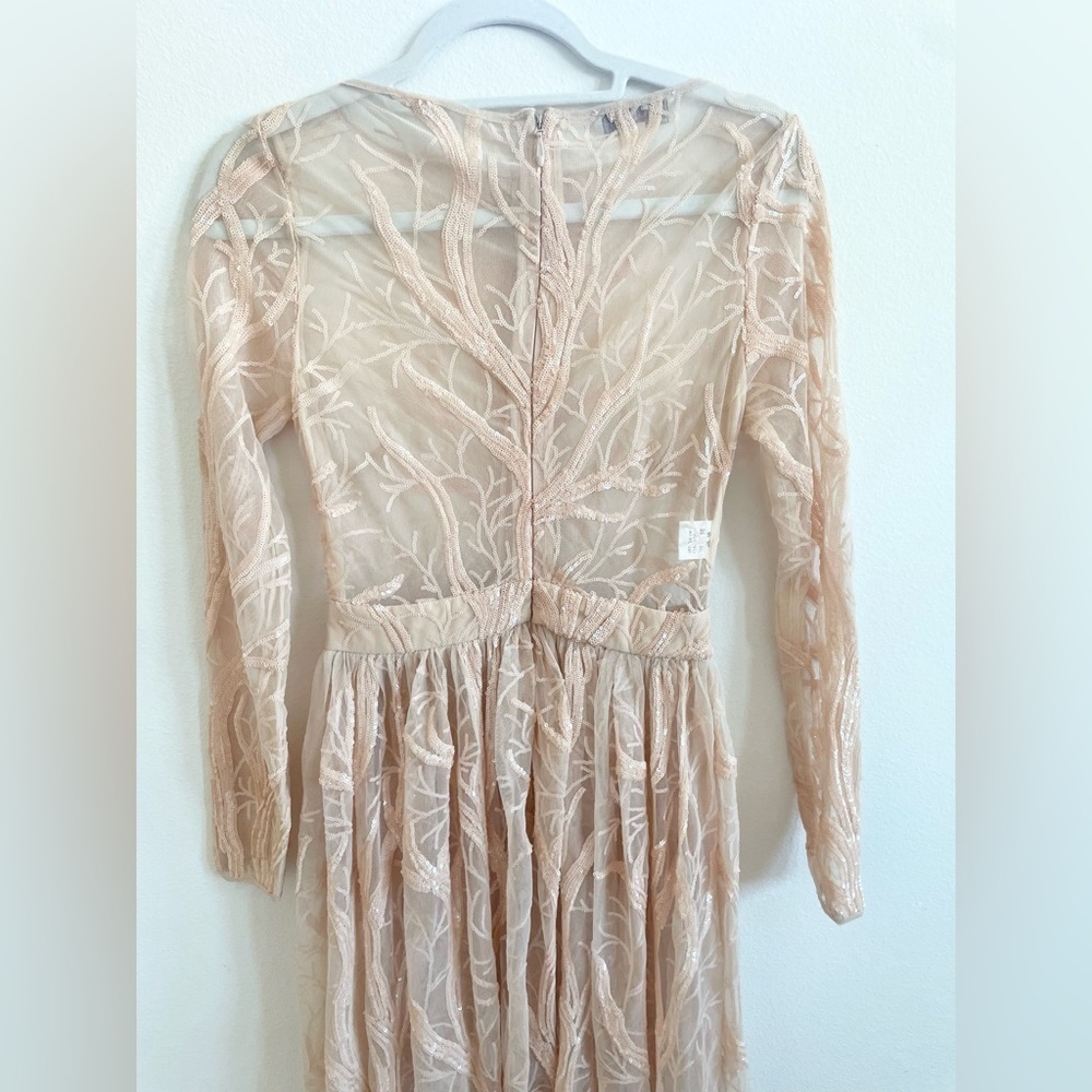 House of CB Peach pink Lucya long sleeve sequin limited edition gown S - Picture 4 of 12